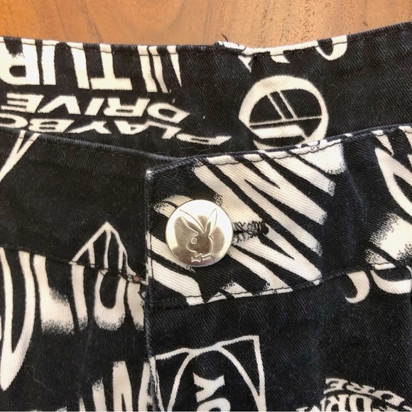 PLAYBOY Y2K Logo Cargo Pockets Black & White High Rise Wide Leg Pants Trousers. - Picture 8 of 16